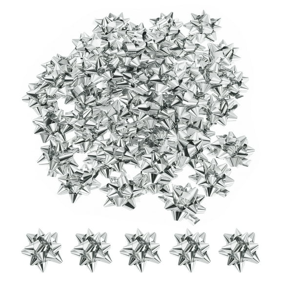 Uxcell 100 pack Small Star Gift Bows, Self-Adhesive Bows for Holiday Weddings Birthday Party Silver