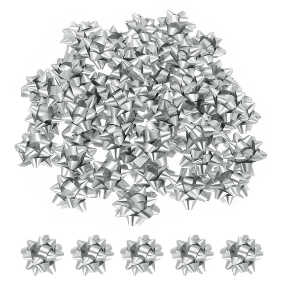 Uxcell Mini Star Gift Bows, Small Christmas Metallic Gift Wrapping Self-Adhesive Bows for Holiday Weddings Birthday Party Matte Silver