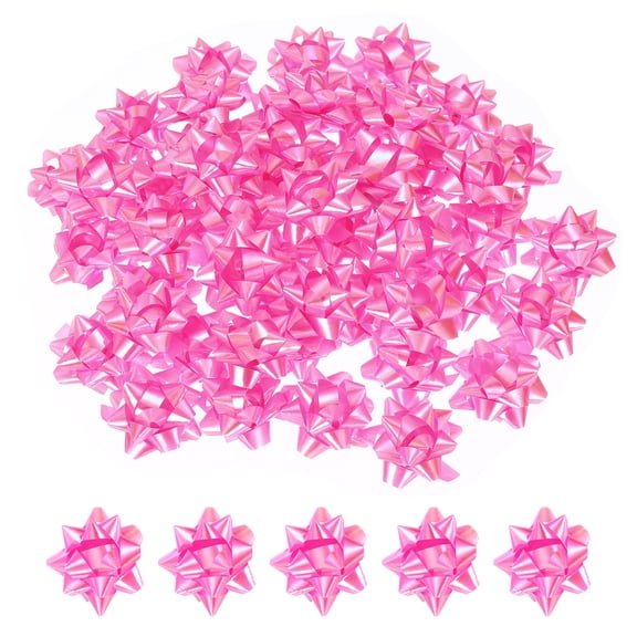 Uxcell 100Pcs Mini Star Gift Bows, Small Christmas Rainbow Film Gift Wrapping Self-Adhesive Bows Pink