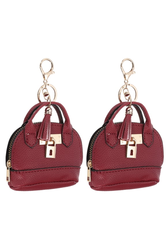 Mini Tote Bag Keychain, 2 Pcs Cute Coin Purse Keychain PU Leather, Red