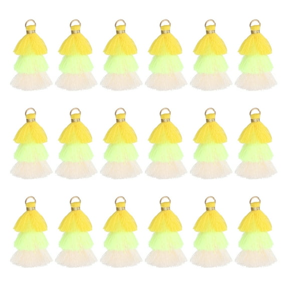 Uxcell Mini Tri-Layered Tassels 1.6" Multi Layers Bohemian Handmade Tassel Bag Charm with Jump Ring for Making Earring Keychain Dreamcatcher DIY Crafts Pack of 25, Yellow Green White