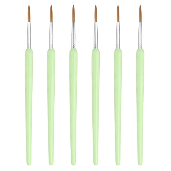 Uxcell Miniature Detail Paint Brushes, 19mm Round Pointed Small Fine Tip Micro Paint Brushes for Fine Model Craft Art Face Acrylic Painting Oil Watercolor(Green, Pack of 6)