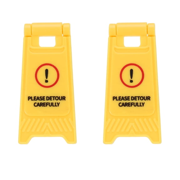 Uxcell Miniature Warning Sign, Take Alternate Route Signs, Plastic Street Scene Model Mini Floor Caution Sign, Perfect for Dollhouse Decor Role Play Construction Toy (Yellow, 2 Pcs)