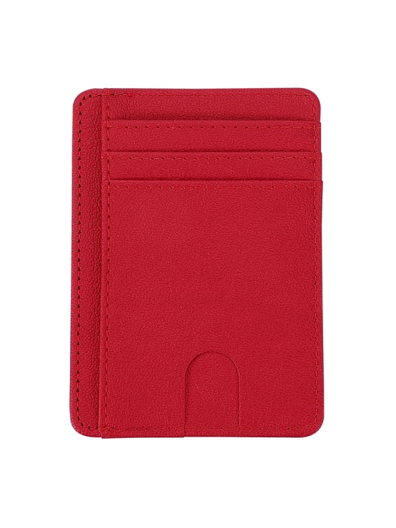Minimalist Slim Wallet Leather Front Pocket RFID Blocking Wallet Credit Card Holder Red