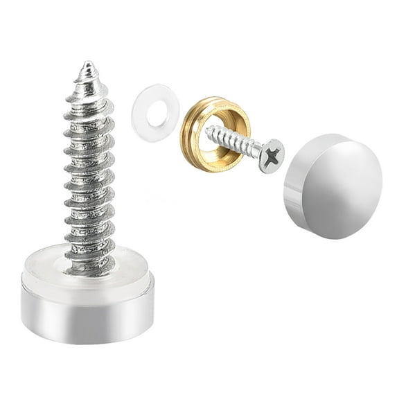 Uxcell Mirror Screws Decorative Cap Fasteners Cover Nails, Electroplated Bright Silvery Brass 16Pcs 0.39"