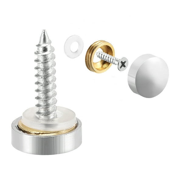 Uxcell Mirror Screws Decorative Cap Fasteners Cover Nails, Electroplated Bright Silvery Brass 16Pcs 0.47"