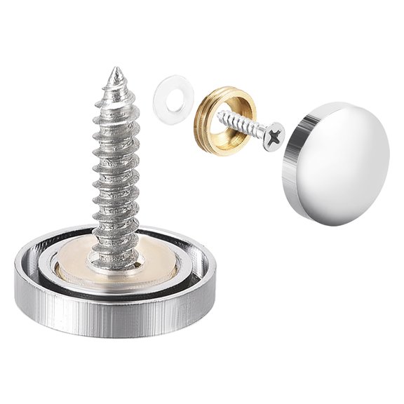Uxcell Mirror Screws, Decorative Cap Fasteners Cover Nails, Electroplated, Bright Silvery Brass 4pcs 0.63"