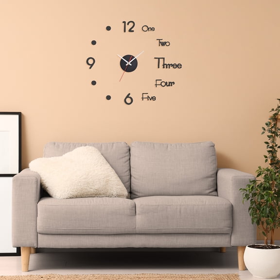 Uxcell Modern 3D Wall Clock, DIY Large Wall Watch with Number Stickers Room Decor, Small Size, Black