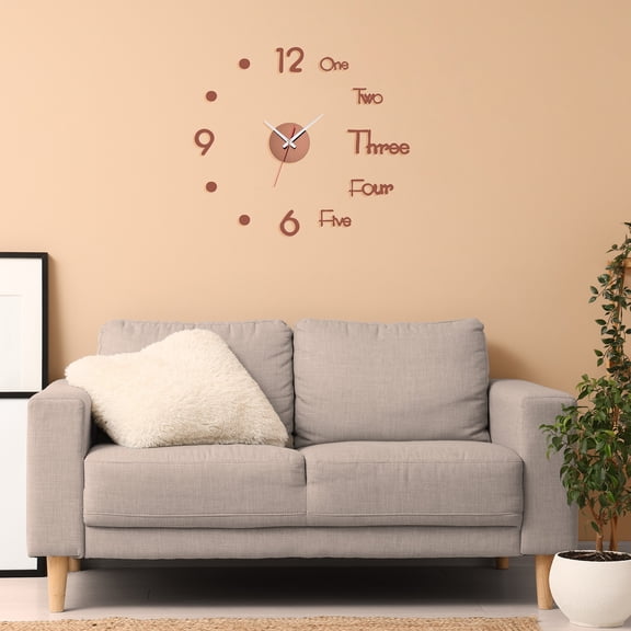 Uxcell Modern 3D Wall Clock, DIY Large Wall Watch with Number Stickers Room Decor, Small Size, Brown