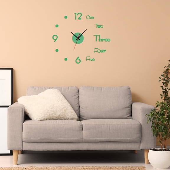 Uxcell Modern 3D Wall Clock, DIY Large Wall Watch with Number Stickers Room Decor, Small Size, Green