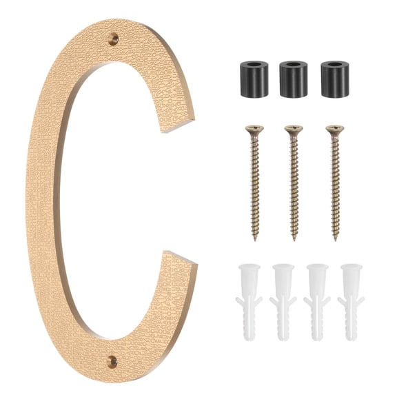 Uxcell Modern House Numbers for Outside, 10 Inch Floating Metal Large Address Numbers with Nail Kit for Apartment Office Hotel Room Signs(Gold, Letter C)