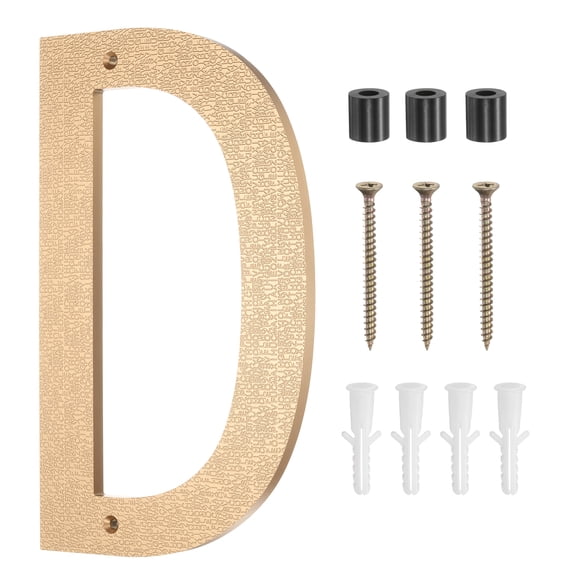 Uxcell Modern House Numbers for Outside, 10 Inch Floating Metal Large Address Numbers with Nail Kit for Apartment Office Hotel Room Signs(Gold, Letter D)