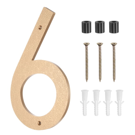 Uxcell Modern House Numbers for Outside, 10 Inch Floating Metal Large Address Numbers with Nail Kit for Apartment Office Hotel Room Signs(Gold, Number 6)