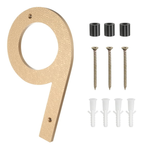 Uxcell Modern House Numbers for Outside, 10 Inch Floating Metal Large Address Numbers with Nail Kit for Apartment Office Hotel Room Signs(Gold, Number 9)