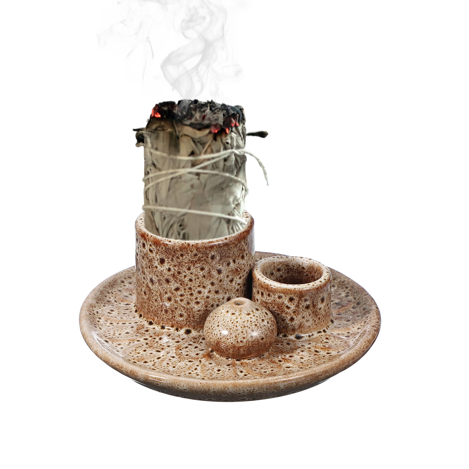 Uxcell Modern Incense Burner, 4 in 1 Ceramic Holder for Meditation, Brown