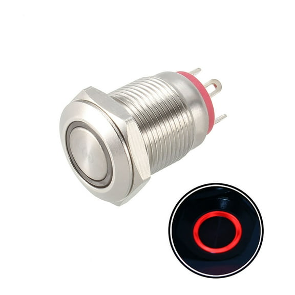 Uxcell Momentary Metal Push Button Switch 12mm Mounting Dia 1NO 3-6V Red LED Light