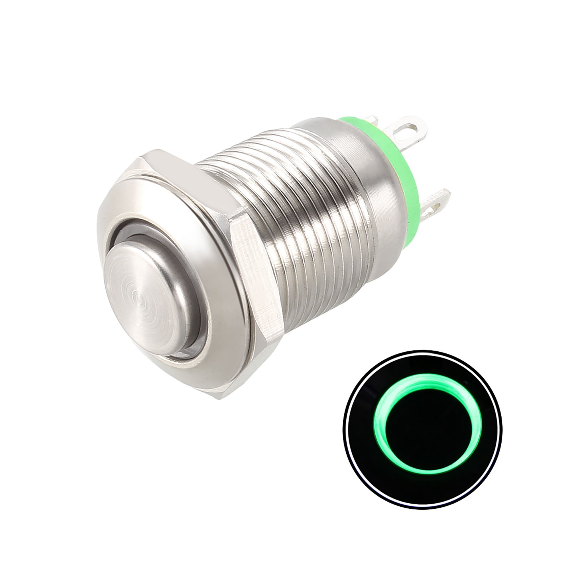Uxcell 16mm Latching Metal Push Button Switch - SPST 1NO, 3A 250V, Silver Tone, 2 Terminals
