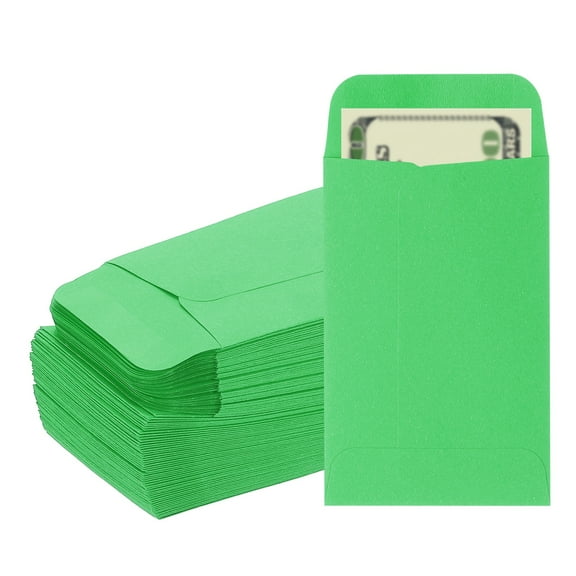 Uxcell Money Envelope, 100 Pcs 3.5" x 2.2" Cash Holder for Checks Coins, Deep Green