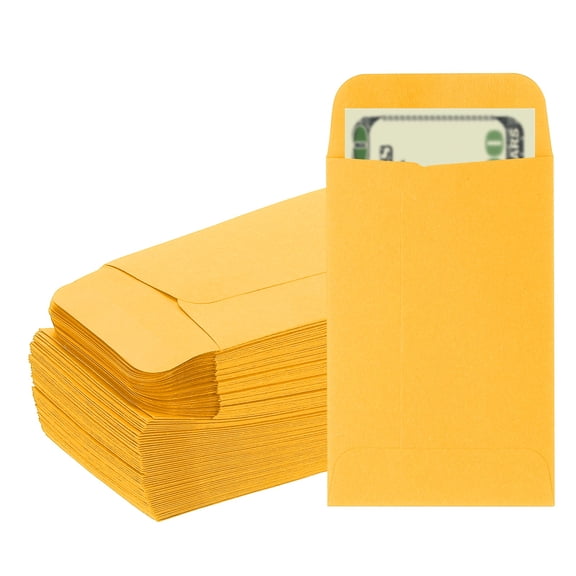 Uxcell Money Envelope 100 Pcs 3.5" x 2.2" Cash Holder for Checks Coins Gift Cards Deep Yellow