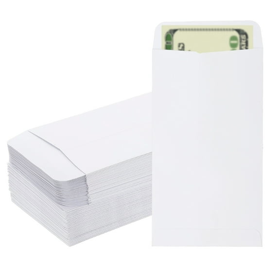 Uxcell Money Envelope, 100 Pcs 6.5" x 3.5" Cash Holder for Checks Coins, White