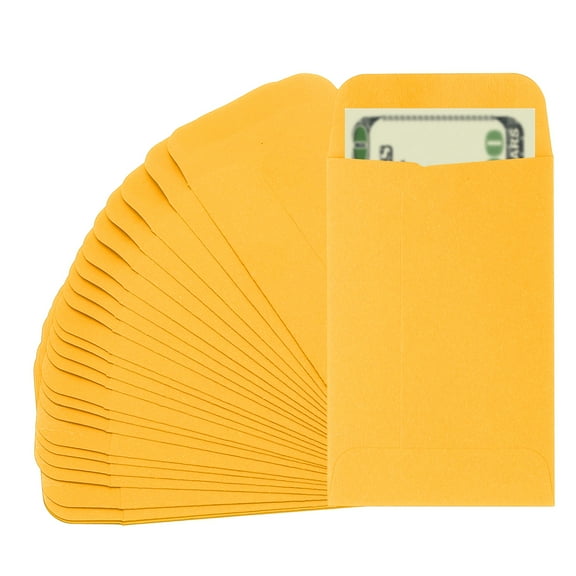 Uxcell Money Envelope, 25 Pcs 3.5" x 2.2" Cash Holder for Checks Coins, Deep Yellow