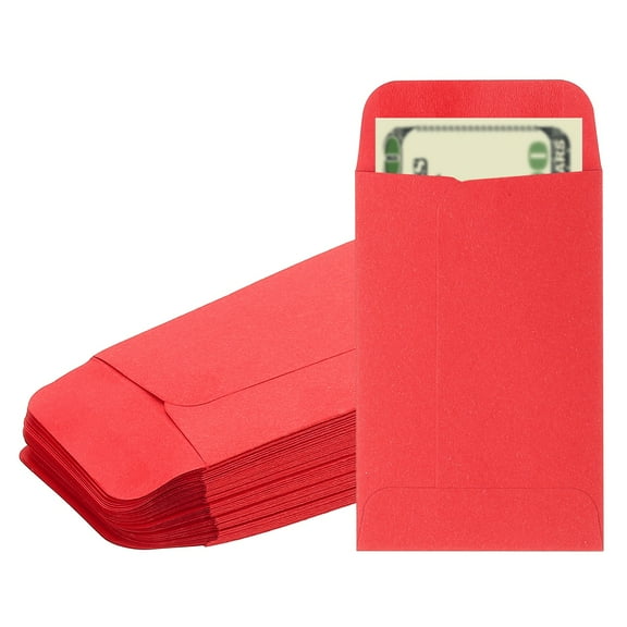 Uxcell Money Envelope, 50 Pcs 3.5" x 2.2" Cash Holder for Checks Coins, Red