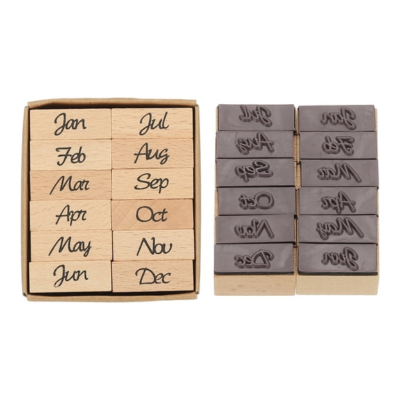 Uxcell Month Stamps Wood Rubber Stamp, Vintage Monthly Stamps Set Wooden Stamp Stamper for Card Making DIY Crafting Scrapbooking Style 2, Brown
