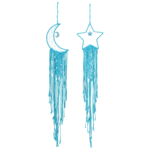 Uxcell Moon Star Dream Catcher Decor, 39" Macrame Woven Wall Hanging, Blue