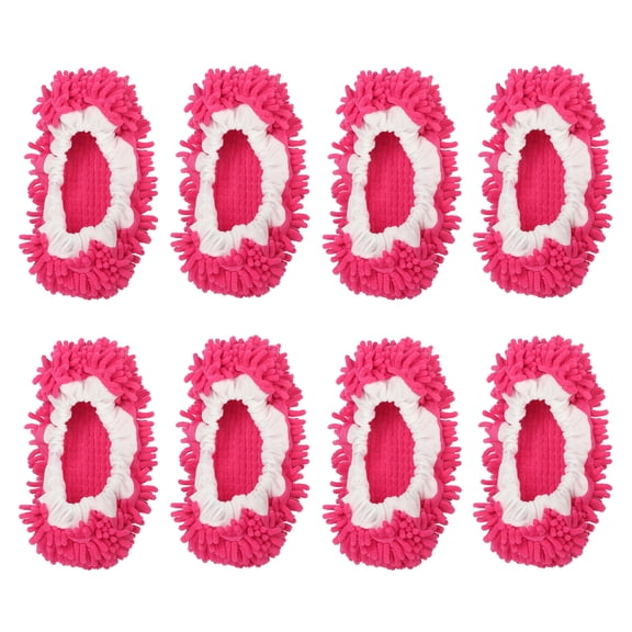 Uxcell Mop Slippers Washable Chenille Duster Cleaning Shoes Cover Fuchsia 8 Pack