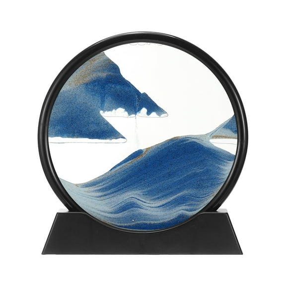 Uxcell Moving Sand Art Liquid Motion, 12" Round Glass 3D Display Frame for Relaxing Office Home Decor, Blue(Black Frame)