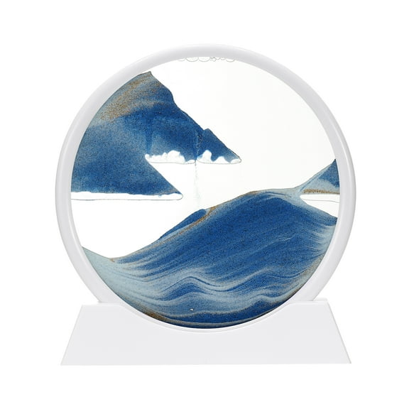 Uxcell Moving Sand Art Liquid Motion, 12" Round Glass 3D Display Frame for Relaxing Office Home Decor, Blue(White Frame)