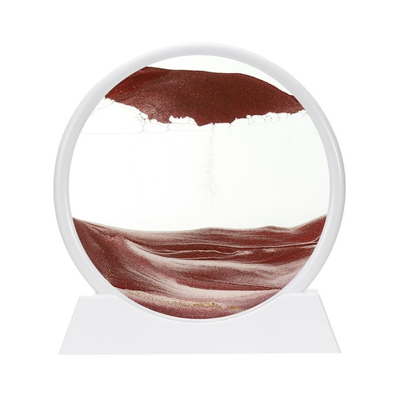 Uxcell Moving Sand Art Liquid Motion, 12" Round Glass 3D Display Frame for Relaxing Office Home Decor, Brown(White Frame)