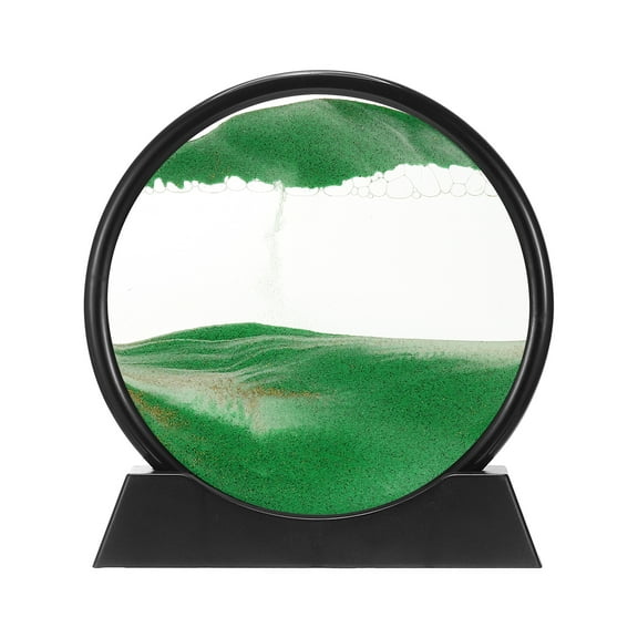 Uxcell Moving Sand Art Liquid Motion, 12" Round Glass 3D Display Frame for Relaxing Office Home Decor, Green(Black Frame)