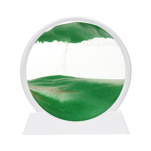 Uxcell Moving Sand Art Liquid Motion, 12" Round Glass 3D Display Frame for Relaxing Office Home Decor, Green(White Frame)