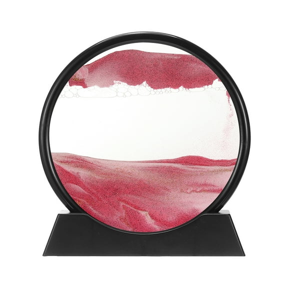Uxcell Moving Sand Art Liquid Motion, 12" Round Glass 3D Display Frame for Relaxing Office Home Decor, Pink(Black Frame)
