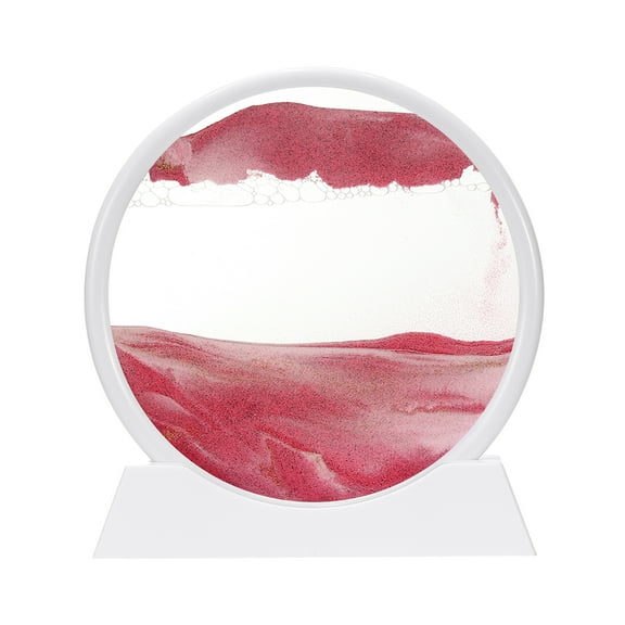 Uxcell Moving Sand Art Liquid Motion, 12" Round Glass 3D Display Frame for Relaxing Office Home Decor, Pink(White Frame)