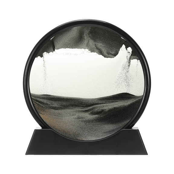 Uxcell Moving Sand Art Liquid Motion, 7" Round Glass 3D Display Frame for Relaxing Office Home Decor, Black(Black Frame)