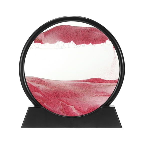 Uxcell Moving Sand Art Liquid Motion, 7" Round Glass 3D Display Frame for Relaxing Office Home Decor, Pink(Black Frame)