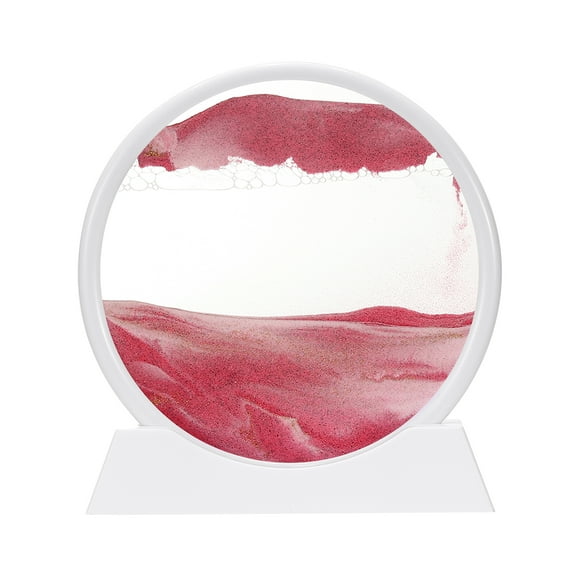 Uxcell Moving Sand Art Liquid Motion, 7" Round Glass 3D Display Frame for Relaxing Office Home Decor, Pink(White Frame)