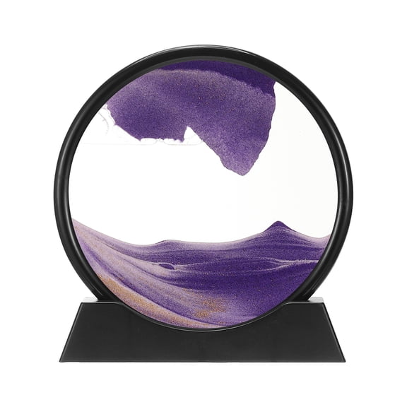 Uxcell Moving Sand Art Liquid Motion, 7" Round Glass 3D Display Frame for Relaxing Office Home Decor, Purple(Black Frame)