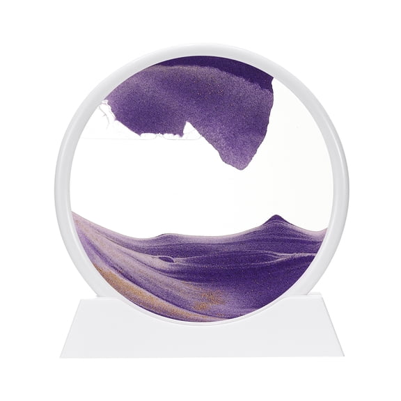 Uxcell Moving Sand Art Liquid Motion, 7" Round Glass 3D Display Frame for Relaxing Office Home Decor, Purple(White Frame)