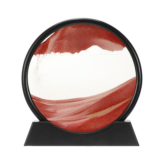 Uxcell Moving Sand Art Liquid Motion, 7" Round Glass 3D Display Frame for Relaxing Office Home Decor, Red(Black Frame)