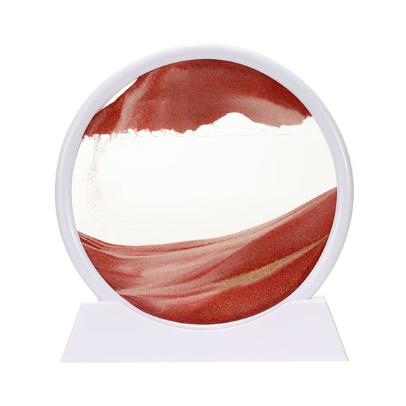 Uxcell Moving Sand Art Liquid Motion, 7" Round Glass 3D Display Frame for Relaxing Office Home Decor, Red(White Frame)