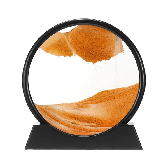Uxcell Moving Sand Art Liquid Motion, 7" Round Glass 3D Display Frame for Relaxing Office Home Decor, Yellow(Black Frame)