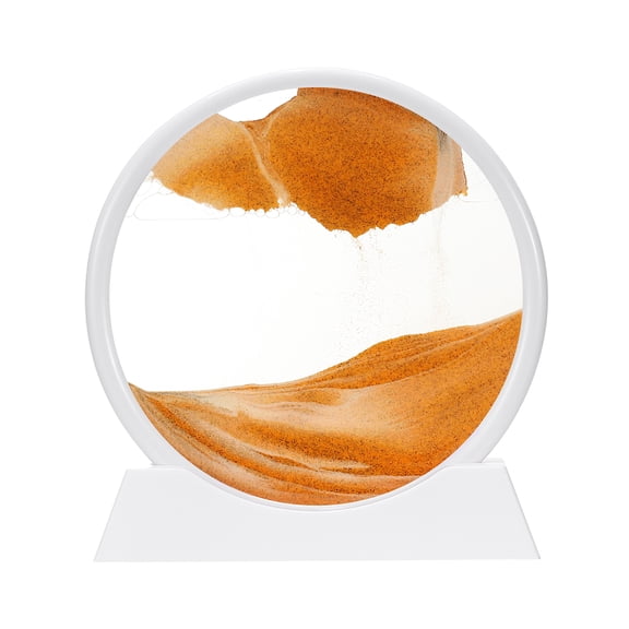 Uxcell Moving Sand Art Liquid Motion, 7" Round Glass 3D Display Frame for Relaxing Office Home Decor, Yellow(White Frame)