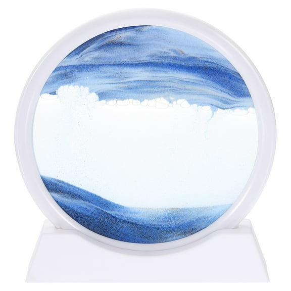 Uxcell Moving Sand Art Picture 7" Glass Round 3D Flowing Sand Frame Blue
