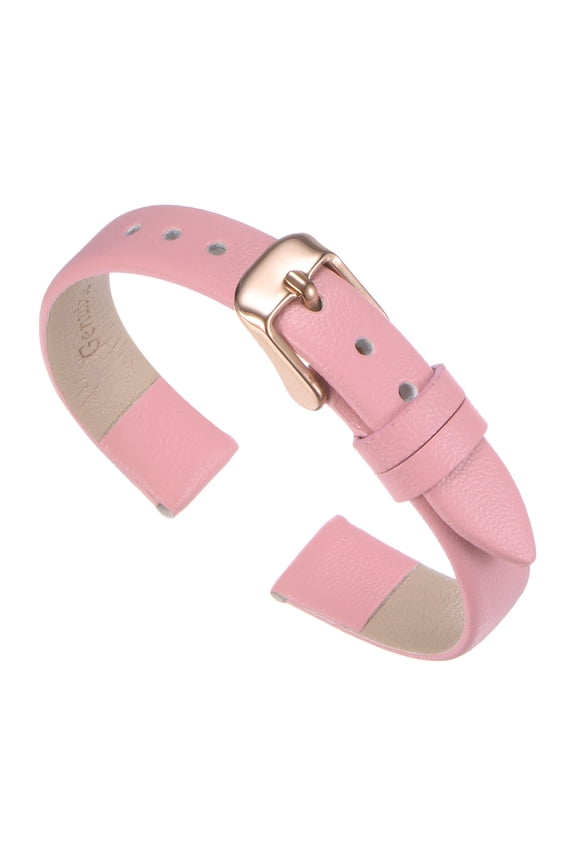 Genuine Leather Band Smooth Flat Leather Watch Strap for Men and Women Pink/Rose Gold 16mm