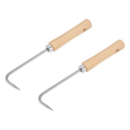 Uxcell Multi Use Hand Weeder Tool with Wooden Handle Clad Steel Head, Silver 2 Pack