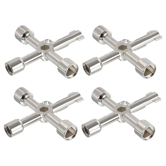 Uxcell Multifunction Universal Cross Key, Zinc Alloy 4 Way Gas Water Meter Key Silver 4