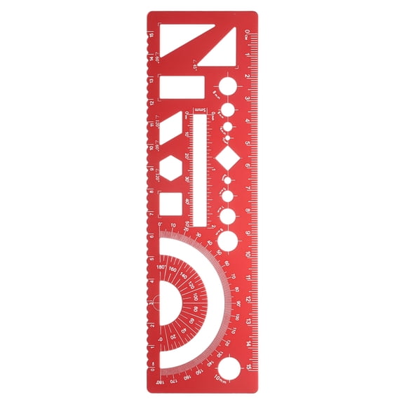 Uxcell Multifunctional Geometric Rulers 15cm Metric and SAE Aluminum Straight Edge Protractor Angle Math Measuring Ruler Geometric Drawings Templates for Drawing Drafting, Red